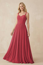 A-Line Pleated Long Chiffon Bridesmaid Dress in Merlot