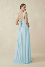 A-Line Pleated Chiffon Long Bridesmaid Dress in Sky Blue