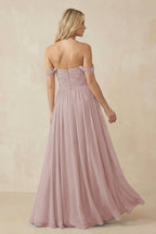A-Line Pleated Long Chiffon Bridesmaid Dress in Toffee