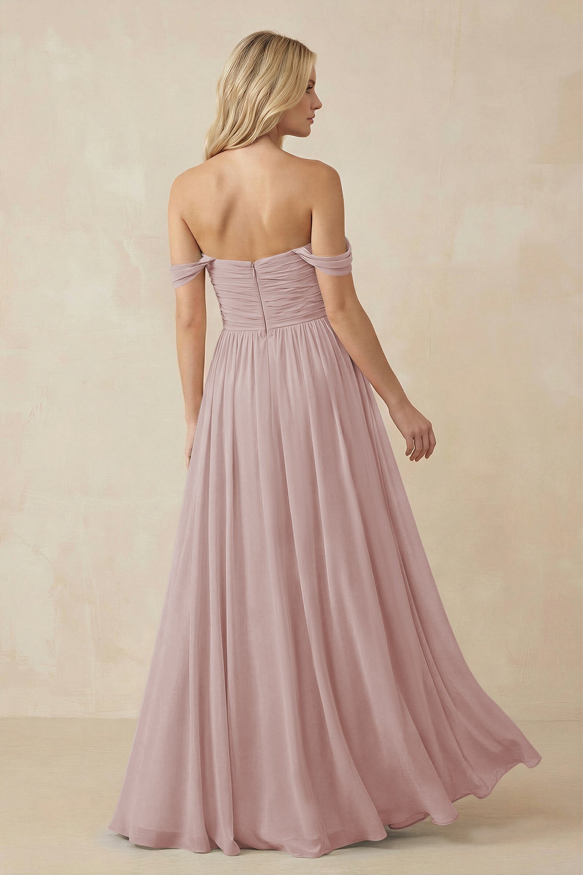 A-Line Pleated Long Chiffon Bridesmaid Dress in Toffee