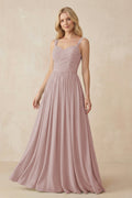 A-Line Pleated Long Chiffon Bridesmaid Dress in Toffee