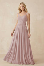 A-Line Pleated Long Chiffon Bridesmaid Dress in Toffee