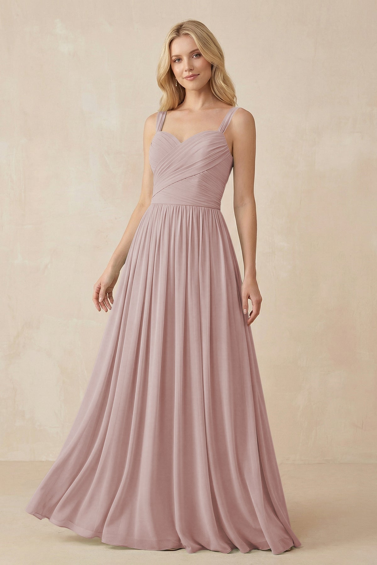 A-Line Pleated Long Chiffon Bridesmaid Dress in Toffee