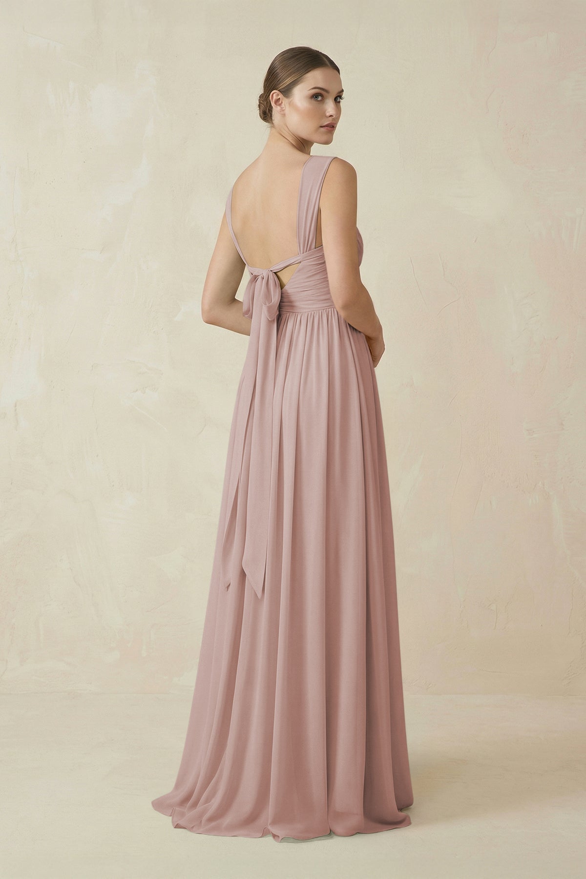 A-Line Pleated Chiffon Long Bridesmaid Dress in Toffee