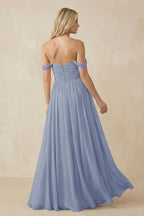A-Line Pleated Long Chiffon Bridesmaid Dress in Twilight