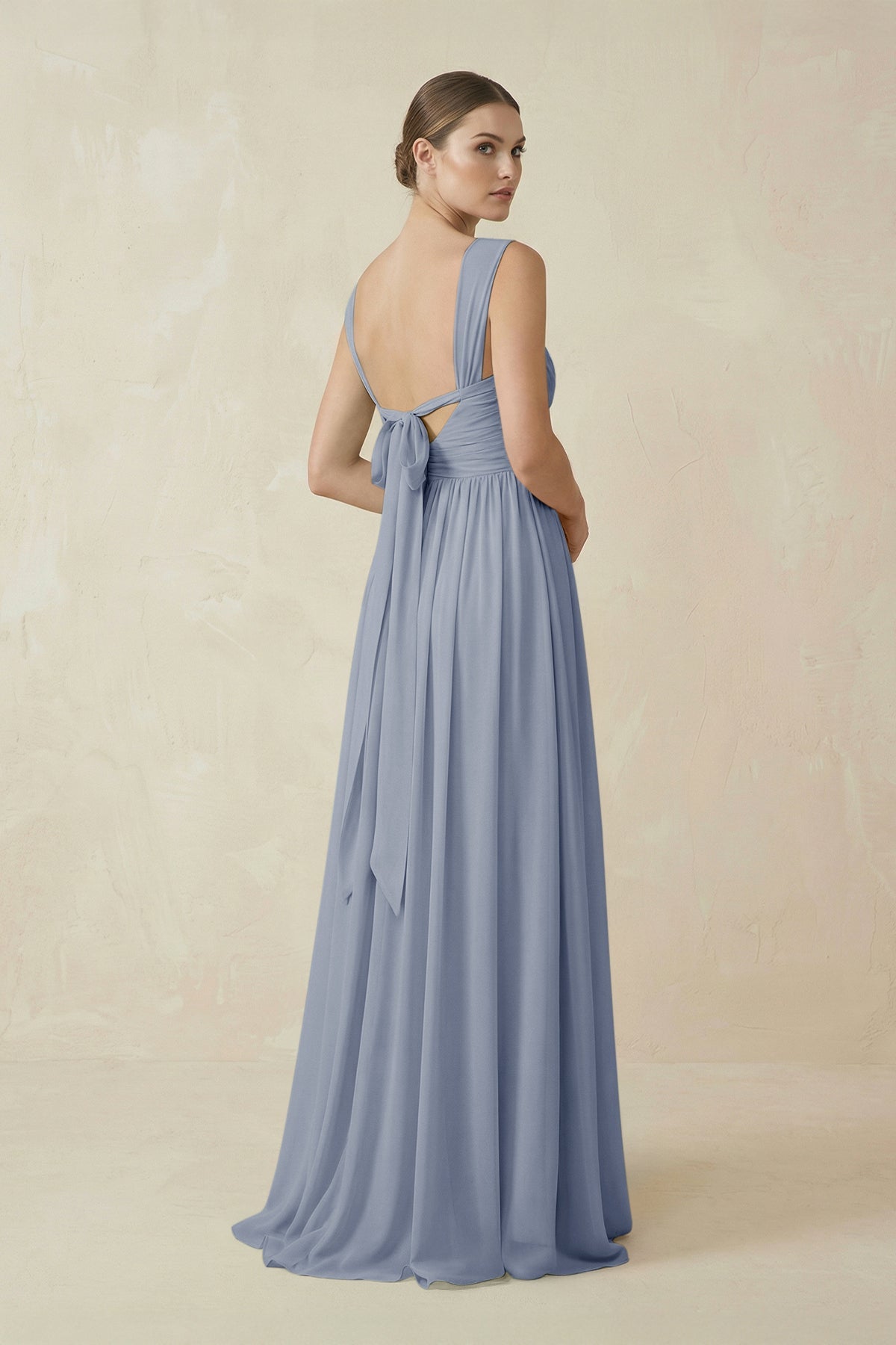 A-Line Pleated Chiffon Long Bridesmaid Dress in Twilight