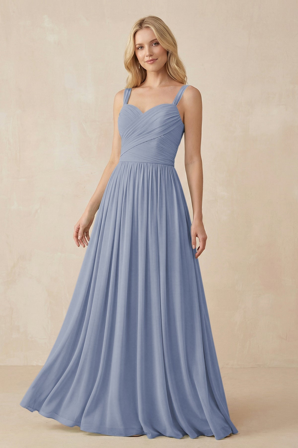 A-Line Pleated Long Chiffon Bridesmaid Dress in Twilight