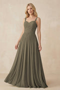 A-Line Pleated Long Chiffon Bridesmaid Dress in Willow Green