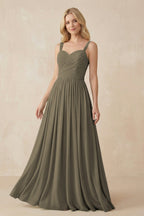 A-Line Pleated Long Chiffon Bridesmaid Dress in Willow Green