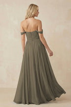 A-Line Pleated Long Chiffon Bridesmaid Dress in Willow Green