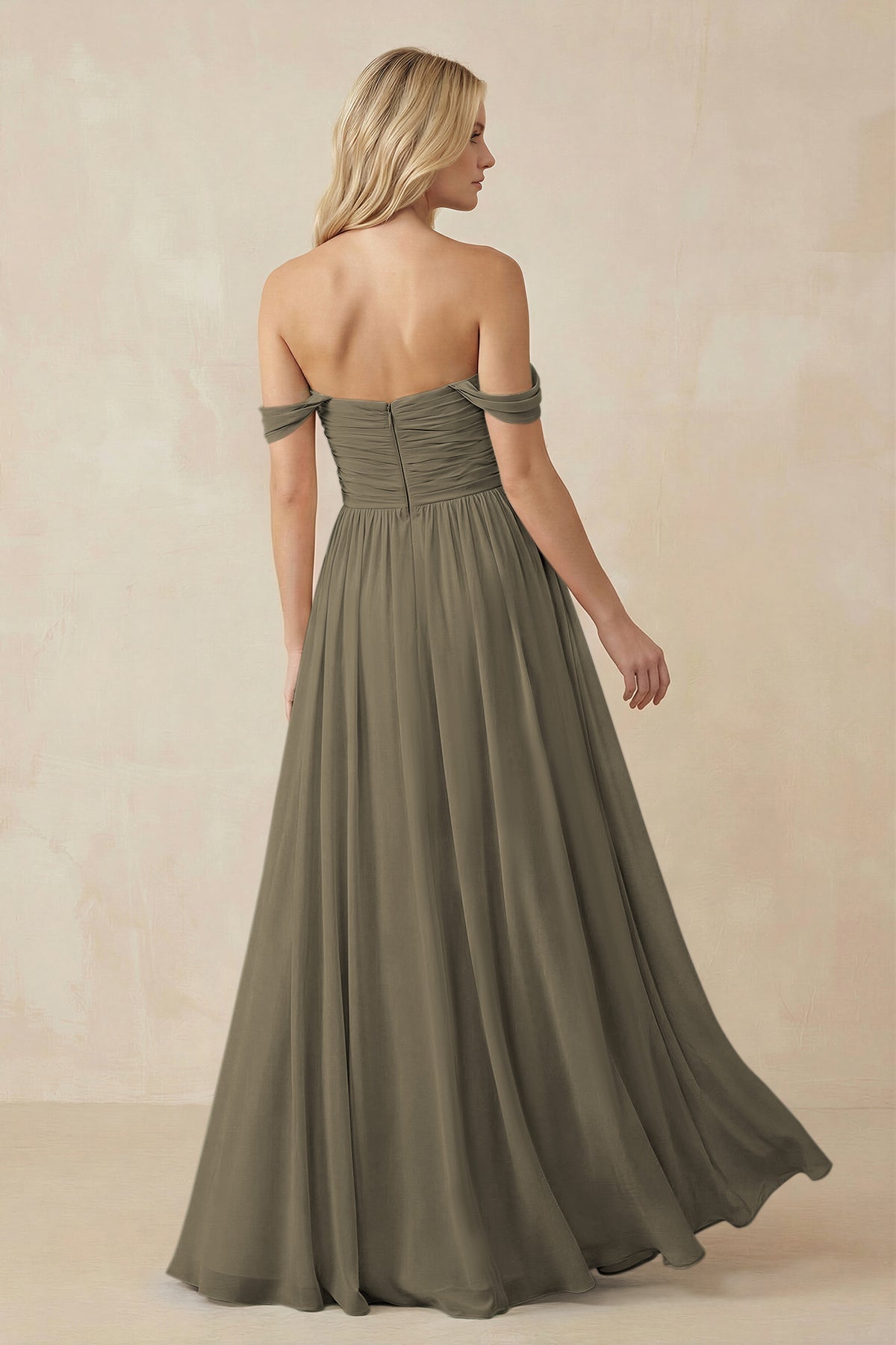 A-Line Pleated Long Chiffon Bridesmaid Dress in Willow Green