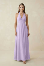 A-Line Pleated Chiffon V-Neck Bridesmaid Dress in Lavender