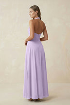 A-Line Pleated Chiffon V-Neck Bridesmaid Dress in Lavender