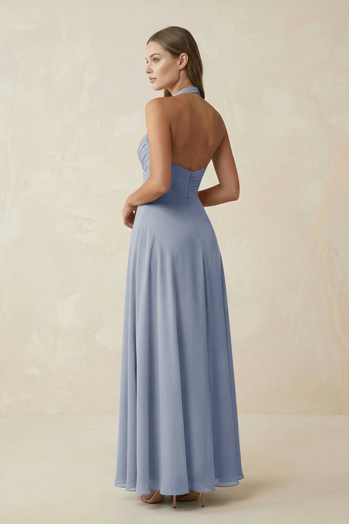 A-Line Pleated Chiffon V-Neck Bridesmaid Dress in Twilight