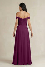 A-Line Pleated Off-the-Shoulder Chiffon Bridesmaid Dress in Fig