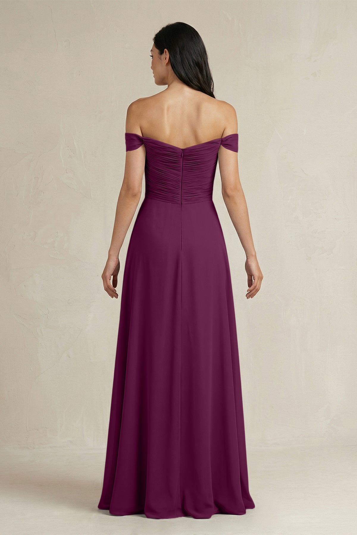 A-Line Pleated Off-the-Shoulder Chiffon Bridesmaid Dress in Fig