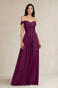 A-Line Pleated Off-the-Shoulder Chiffon Bridesmaid Dress in Fig