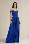 A-Line Pleated Off-the-Shoulder Chiffon Bridesmaid Dress in Royal Blue