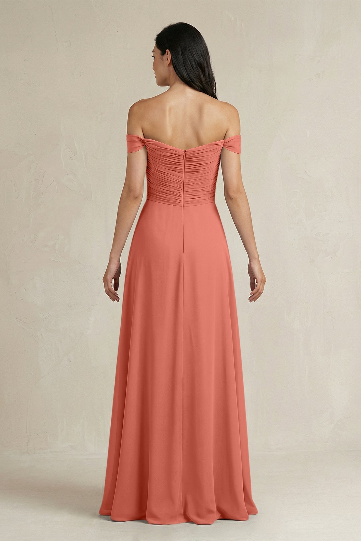 A-Line Pleated Off-the-Shoulder Chiffon Bridesmaid Dress in Wild Rose