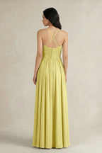 A-Line Pleated Spaghetti Strap Chiffon Bridesmaid Dress in Buttercup