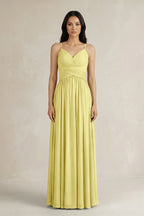A-Line Pleated Spaghetti Strap Chiffon Bridesmaid Dress in Buttercup