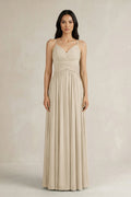 A-Line Pleated Spaghetti Strap Chiffon Bridesmaid Dress in Champagne