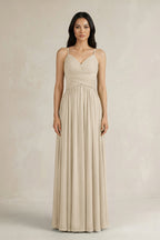 A-Line Pleated Spaghetti Strap Chiffon Bridesmaid Dress in Champagne