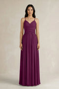 A-Line Pleated Spaghetti Strap Chiffon Bridesmaid Dress in Fig