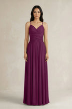 A-Line Pleated Spaghetti Strap Chiffon Bridesmaid Dress in Fig