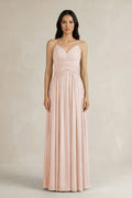 A-Line Pleated Spaghetti Strap Chiffon Bridesmaid Dress in Pale Blush