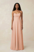 A-Line Ruched Chiffon Spaghetti Strap Bridesmaid Dress in English Rose