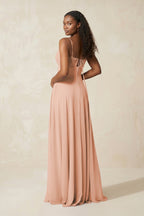 A-Line Ruched Chiffon Spaghetti Strap Bridesmaid Dress in English Rose
