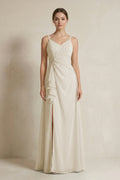 A-Line Ruffled Spaghetti Strap Chiffon Bridesmaid Dress in Dove Gray