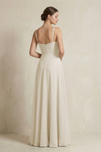 A-Line Ruffled Spaghetti Strap Chiffon Bridesmaid Dress in Dove Gray