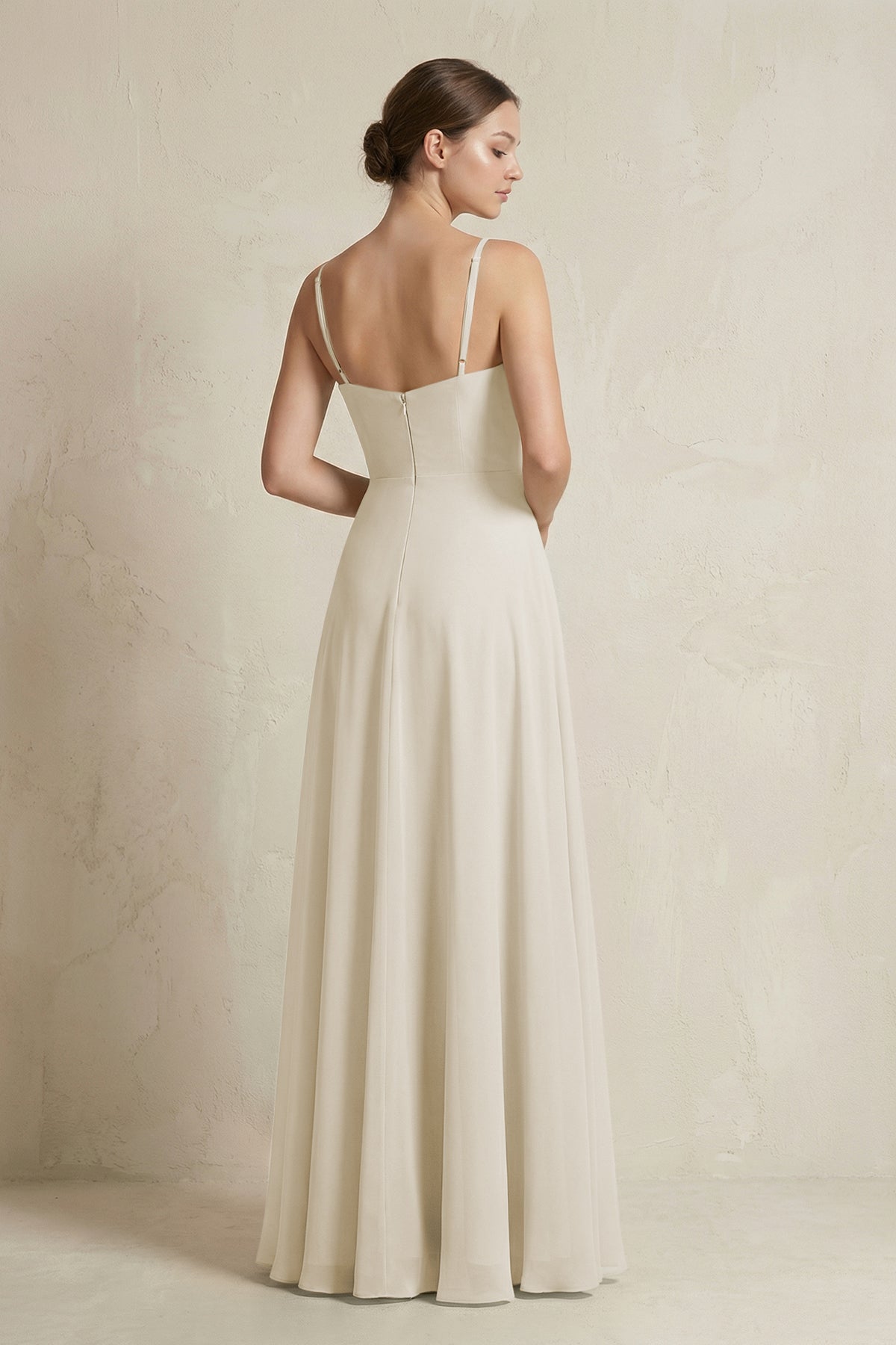 A-Line Ruffled Spaghetti Strap Chiffon Bridesmaid Dress in Dove Gray