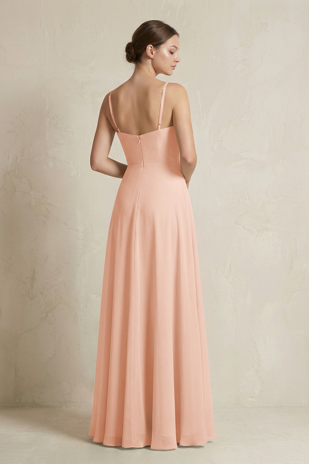 A-Line Ruffled Spaghetti Strap Chiffon Bridesmaid Dress in English Rose