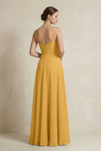 A-Line Ruffled Spaghetti Strap Chiffon Bridesmaid Dress in Marigold
