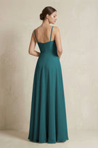 A-Line Ruffled Spaghetti Strap Chiffon Bridesmaid Dress in Pine