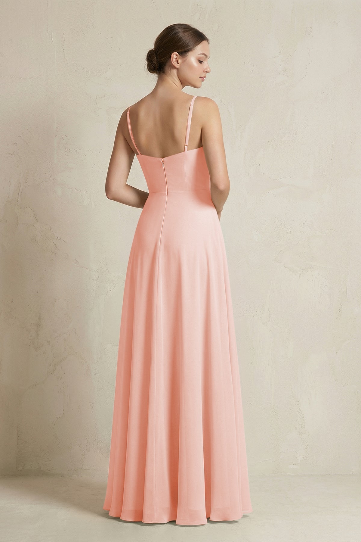 A-Line Ruffled Spaghetti Strap Chiffon Bridesmaid Dress in Rose Petal