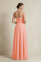 A-Line Ruffled Spaghetti Strap Chiffon Bridesmaid Dress in Rosette