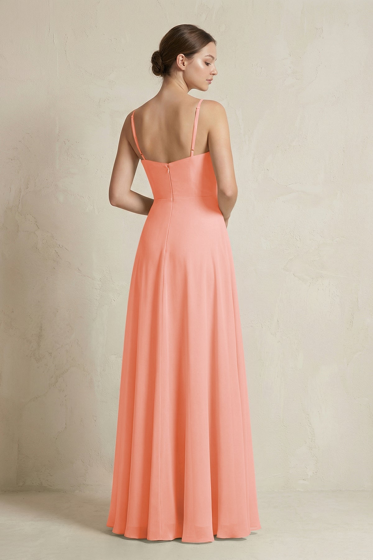 A-Line Ruffled Spaghetti Strap Chiffon Bridesmaid Dress in Rosette