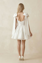 A-Line Satin Corset Mini Wedding Dress With Bow in White
