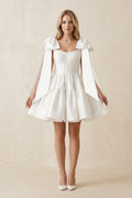 A-Line Satin Corset Mini Wedding Dress With Bow in White