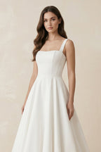 A-Line Satin Square Neck Maxi Wedding Dress in White