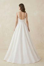A-Line Satin Square Neck Maxi Wedding Dress in White