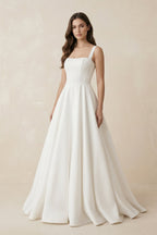 A-Line Satin Square Neck Maxi Wedding Dress in White