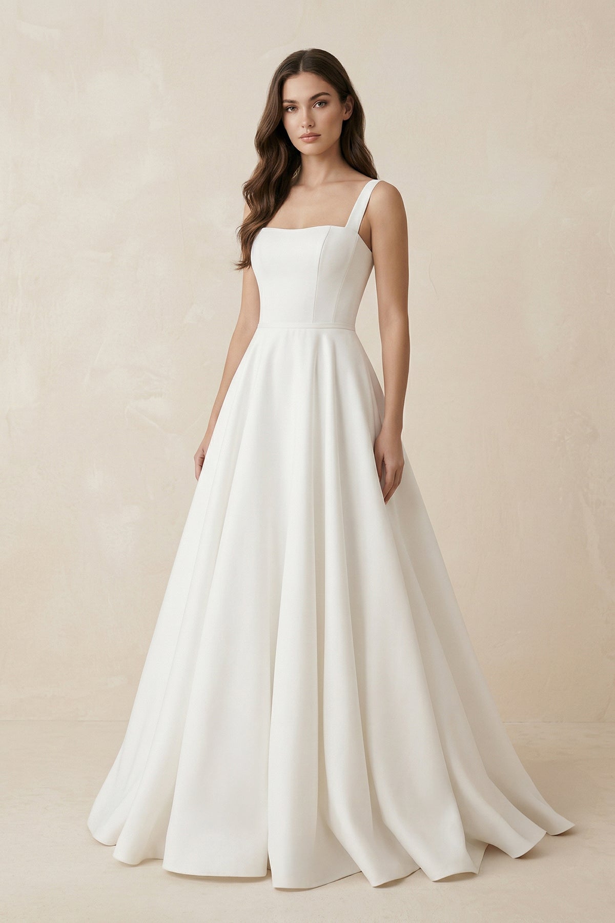 A-Line Satin Square Neck Maxi Wedding Dress in White