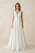 A-Line Plunging V-Neck Satin Wedding Dress