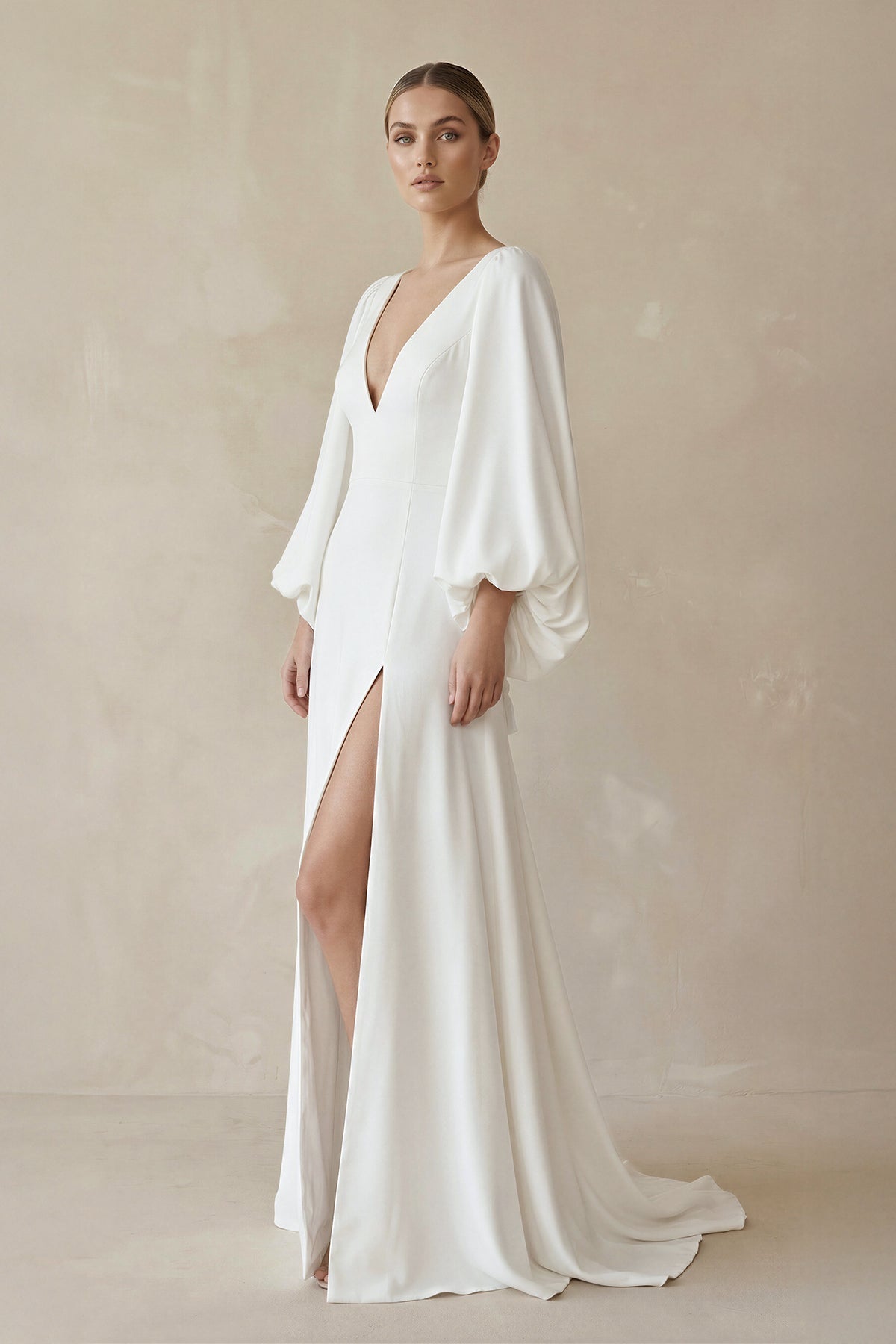 A-Line Satin Wedding Dress with Slit in White