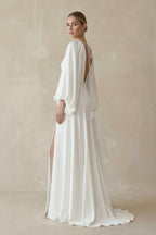 A-Line Satin Wedding Dress with Slit in White